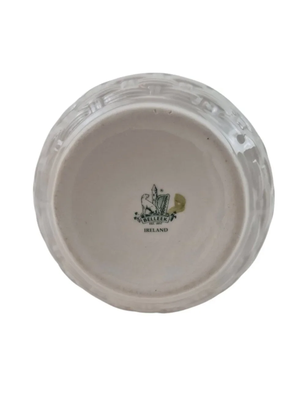 Belleek Shamrock Kells Vase Porcelain 6 in Basketweave Green Mark Vintage